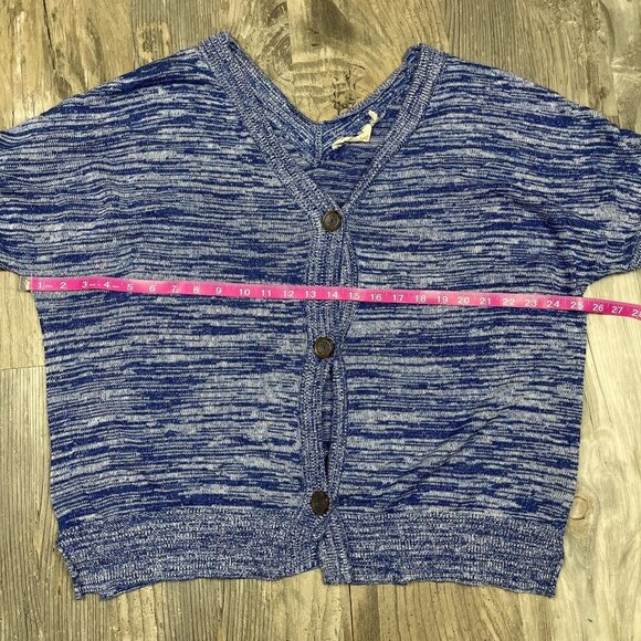 Soft Surroundings Oceana Cardigan Sweater Large Blue Short Sleeve Double V Neck - Picture 7 of 8